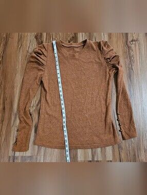 Shein Size Medium Women's Long-Sleeve Ruched Shoulder Top - Rust
